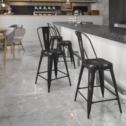 BLNK - Carly Commercial Metal Distressed Indoor-Outdoor Counter Height Stool