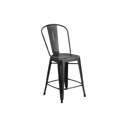 BLNK Carly Commercial Metal Distressed Indoor-Outdoor Counter Height Stool - Black