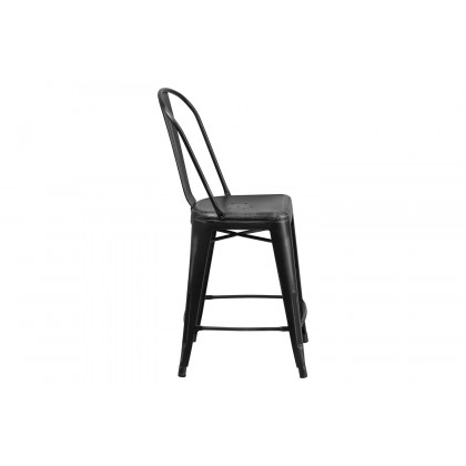 BLNK Carly Commercial Metal Distressed Indoor-Outdoor Counter Height Stool - Black