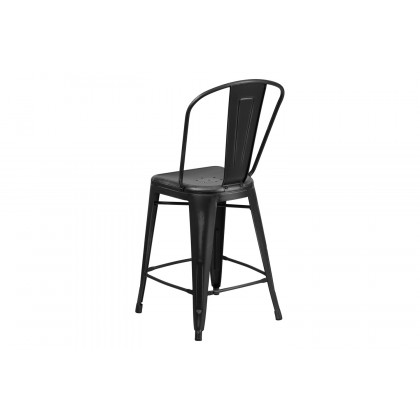 BLNK Carly Commercial Metal Distressed Indoor-Outdoor Counter Height Stool - Black