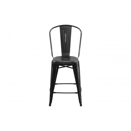 BLNK Carly Commercial Metal Distressed Indoor-Outdoor Counter Height Stool - Black