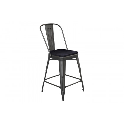BLNK Carly Commercial Metal Indoor-Outdoor Counter Height Stool with Poly Resin Wood Seat - Black