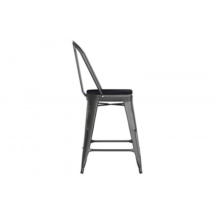 BLNK Carly Commercial Metal Indoor-Outdoor Counter Height Stool with Poly Resin Wood Seat - Black