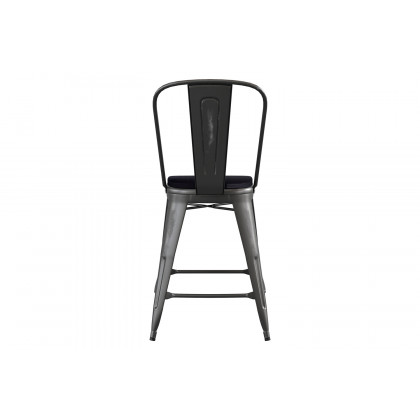 BLNK Carly Commercial Metal Indoor-Outdoor Counter Height Stool with Poly Resin Wood Seat - Black