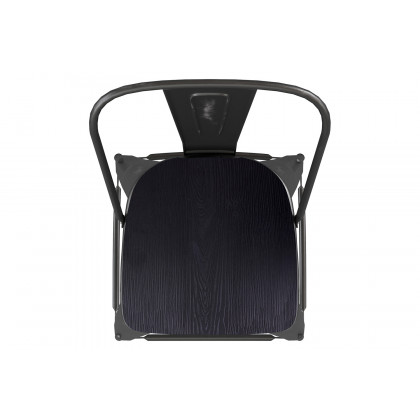 BLNK Carly Commercial Metal Indoor-Outdoor Counter Height Stool with Poly Resin Wood Seat - Black