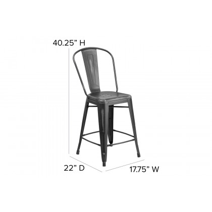 BLNK Carly Commercial Metal Indoor-Outdoor Counter Height Stool with Poly Resin Wood Seat - Black