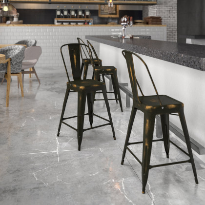 BLNK - Carly Commercial Metal Distressed Indoor-Outdoor Counter Height Stool