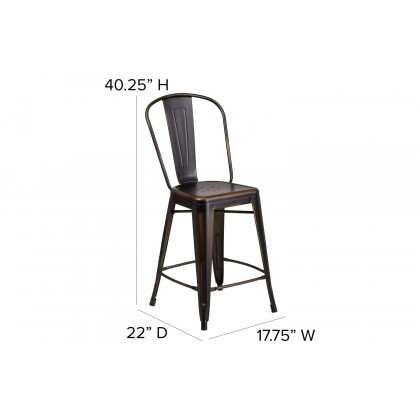 BLNK Carly Commercial Metal Distressed Indoor-Outdoor Counter Height Stool - Copper