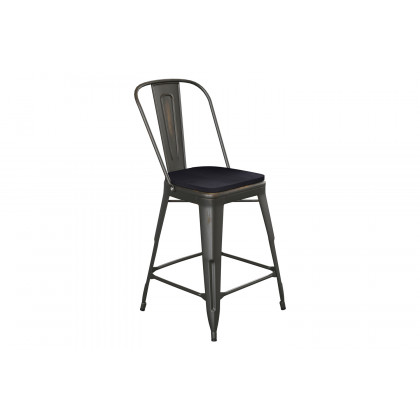 BLNK - Carly Commercial Indoor-Outdoor Copper Metal Counter Height Stool with Back with Black Poly Resin Wood Seat