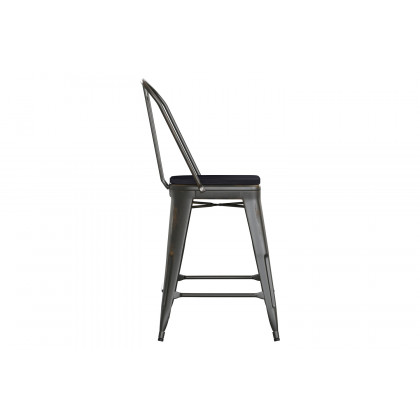 BLNK - Carly Commercial Indoor-Outdoor Copper Metal Counter Height Stool with Back with Black Poly Resin Wood Seat