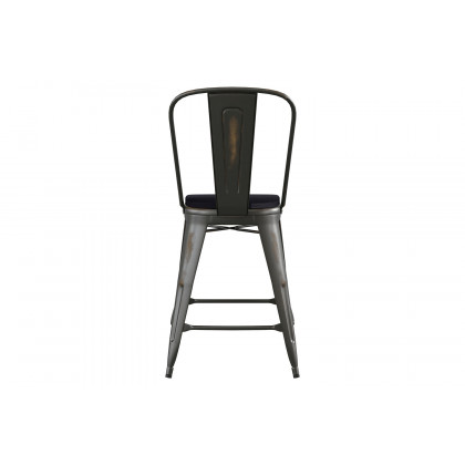 BLNK - Carly Commercial Indoor-Outdoor Copper Metal Counter Height Stool with Back with Black Poly Resin Wood Seat