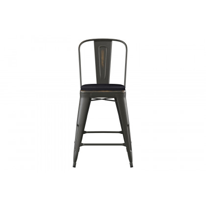 BLNK - Carly Commercial Indoor-Outdoor Copper Metal Counter Height Stool with Back with Black Poly Resin Wood Seat