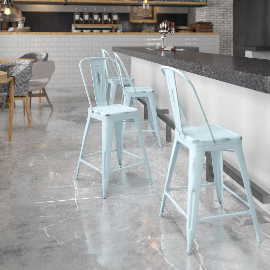 BLNK - Carly Commercial Metal Distressed Indoor-Outdoor Counter Height Stool
