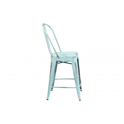BLNK Carly Commercial Metal Distressed Indoor-Outdoor Counter Height Stool - Green/Blue
