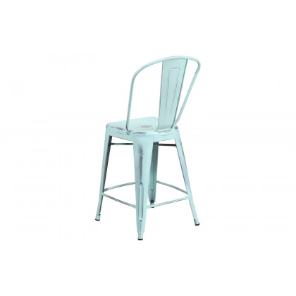 BLNK Carly Commercial Metal Distressed Indoor-Outdoor Counter Height Stool - Green/Blue
