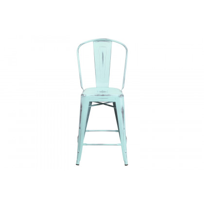 BLNK Carly Commercial Metal Distressed Indoor-Outdoor Counter Height Stool - Green/Blue