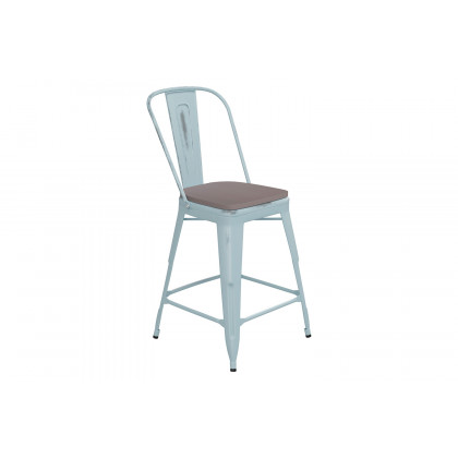 BLNK Carly Commercial Metal Indoor-Outdoor Counter Height Stool with Poly Resin Wood Seat - Green-Blue/Gray