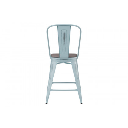 BLNK Carly Commercial Metal Indoor-Outdoor Counter Height Stool with Poly Resin Wood Seat - Green-Blue/Gray