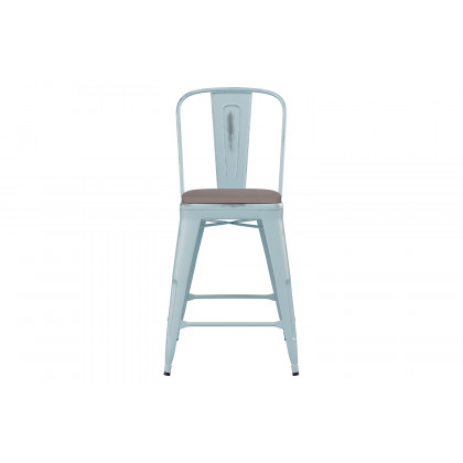 BLNK Carly Commercial Metal Indoor-Outdoor Counter Height Stool with Poly Resin Wood Seat - Green-Blue/Gray