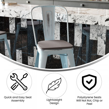 BLNK Carly Commercial Metal Indoor-Outdoor Counter Height Stool with Poly Resin Wood Seat - Green-Blue/Gray