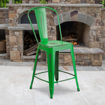 BLNK - Carly Commercial Metal Distressed Indoor-Outdoor Counter Height Stool