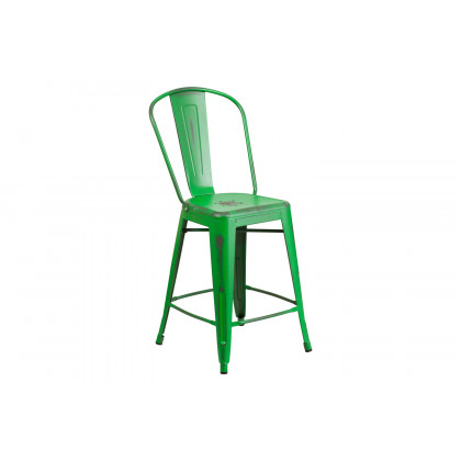 BLNK Carly Commercial Metal Distressed Indoor-Outdoor Counter Height Stool - Green