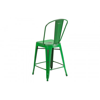 BLNK Carly Commercial Metal Distressed Indoor-Outdoor Counter Height Stool - Green