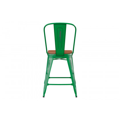 BLNK Carly Commercial Metal Indoor-Outdoor Counter Height Stool with Poly Resin Wood Seat - Green/Teak