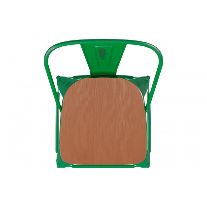 BLNK Carly Commercial Metal Indoor-Outdoor Counter Height Stool with Poly Resin Wood Seat - Green/Teak