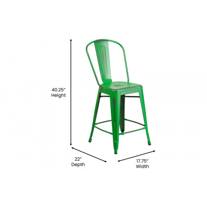 BLNK Carly Commercial Metal Indoor-Outdoor Counter Height Stool with Poly Resin Wood Seat - Green/Teak