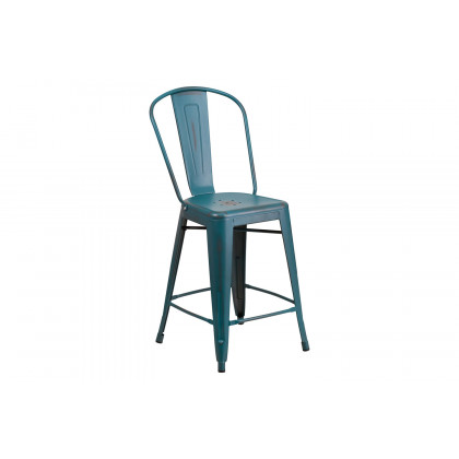 BLNK Carly Commercial Metal Distressed Indoor-Outdoor Counter Height Stool - Kelly Blue/Teal