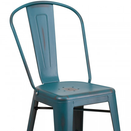 BLNK Carly Commercial Metal Distressed Indoor-Outdoor Counter Height Stool - Kelly Blue/Teal