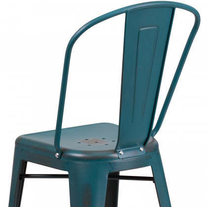 BLNK Carly Commercial Metal Distressed Indoor-Outdoor Counter Height Stool - Kelly Blue/Teal