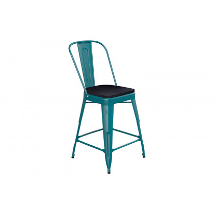 BLNK Carly Commercial Metal Indoor-Outdoor Counter Height Stool with Poly Resin Wood Seat - Kelly Blue-Teal/Black