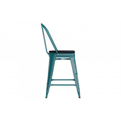 BLNK Carly Commercial Metal Indoor-Outdoor Counter Height Stool with Poly Resin Wood Seat - Kelly Blue-Teal/Black