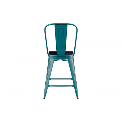 BLNK Carly Commercial Metal Indoor-Outdoor Counter Height Stool with Poly Resin Wood Seat - Kelly Blue-Teal/Black