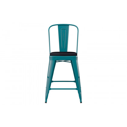 BLNK Carly Commercial Metal Indoor-Outdoor Counter Height Stool with Poly Resin Wood Seat - Kelly Blue-Teal/Black
