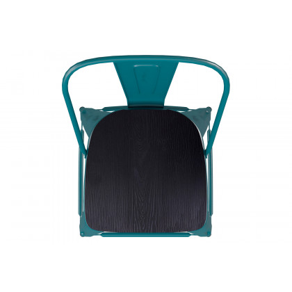 BLNK Carly Commercial Metal Indoor-Outdoor Counter Height Stool with Poly Resin Wood Seat - Kelly Blue-Teal/Black