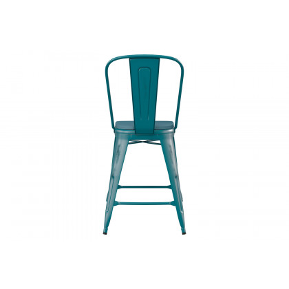 BLNK Carly Commercial Metal Indoor-Outdoor Counter Height Stool with Poly Resin Wood Seat - Kelly Blue-Teal/Teal-Blue