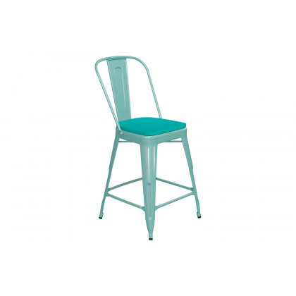 BLNK Carly Commercial Metal Indoor-Outdoor Counter Height Stool with Poly Resin Wood Seat - Mint Green