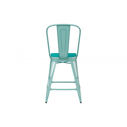 BLNK Carly Commercial Metal Indoor-Outdoor Counter Height Stool with Poly Resin Wood Seat - Mint Green