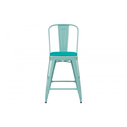 BLNK Carly Commercial Metal Indoor-Outdoor Counter Height Stool with Poly Resin Wood Seat - Mint Green