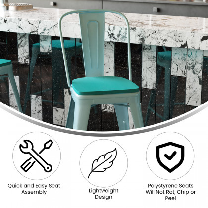 BLNK Carly Commercial Metal Indoor-Outdoor Counter Height Stool with Poly Resin Wood Seat - Mint Green