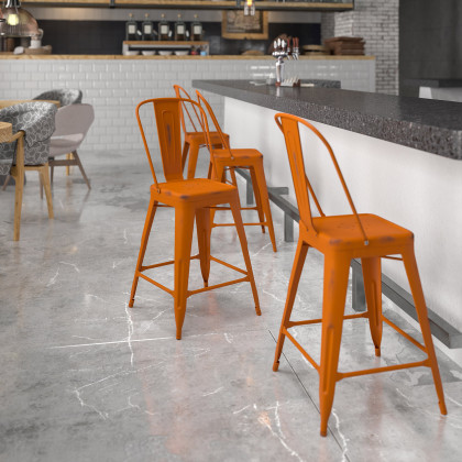BLNK - Carly Commercial Metal Distressed Indoor-Outdoor Counter Height Stool