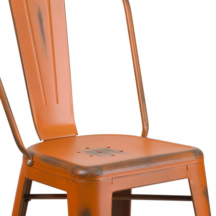 BLNK Carly Commercial Metal Distressed Indoor-Outdoor Counter Height Stool - Orange