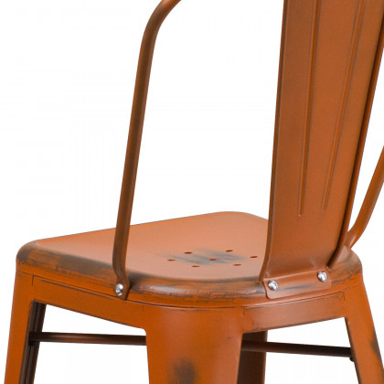 BLNK Carly Commercial Metal Distressed Indoor-Outdoor Counter Height Stool - Orange