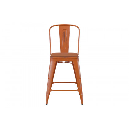 BLNK Carly Commercial Metal Indoor-Outdoor Counter Height Stool with Poly Resin Wood Seat - Orange/Teak
