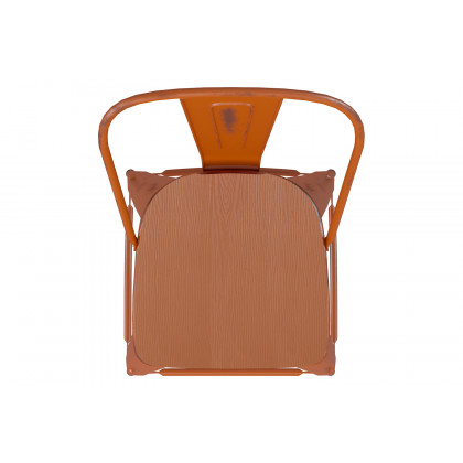 BLNK Carly Commercial Metal Indoor-Outdoor Counter Height Stool with Poly Resin Wood Seat - Orange/Teak