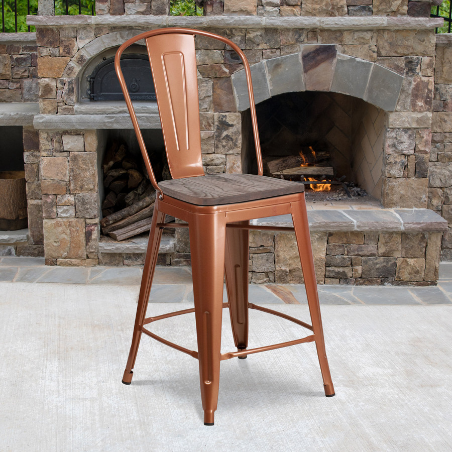 BLNK Carly Metal Counter Height Stool with Wood Seat - Copper