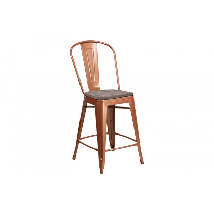 BLNK Carly Metal Counter Height Stool with Wood Seat - Copper